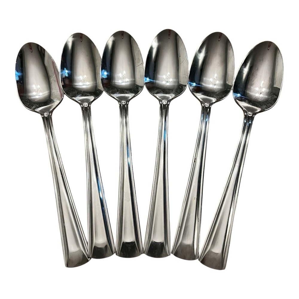 Oneida CELLA Set Of 6 Place Oval Soup Spoons Stainless Beveled‎ Edge